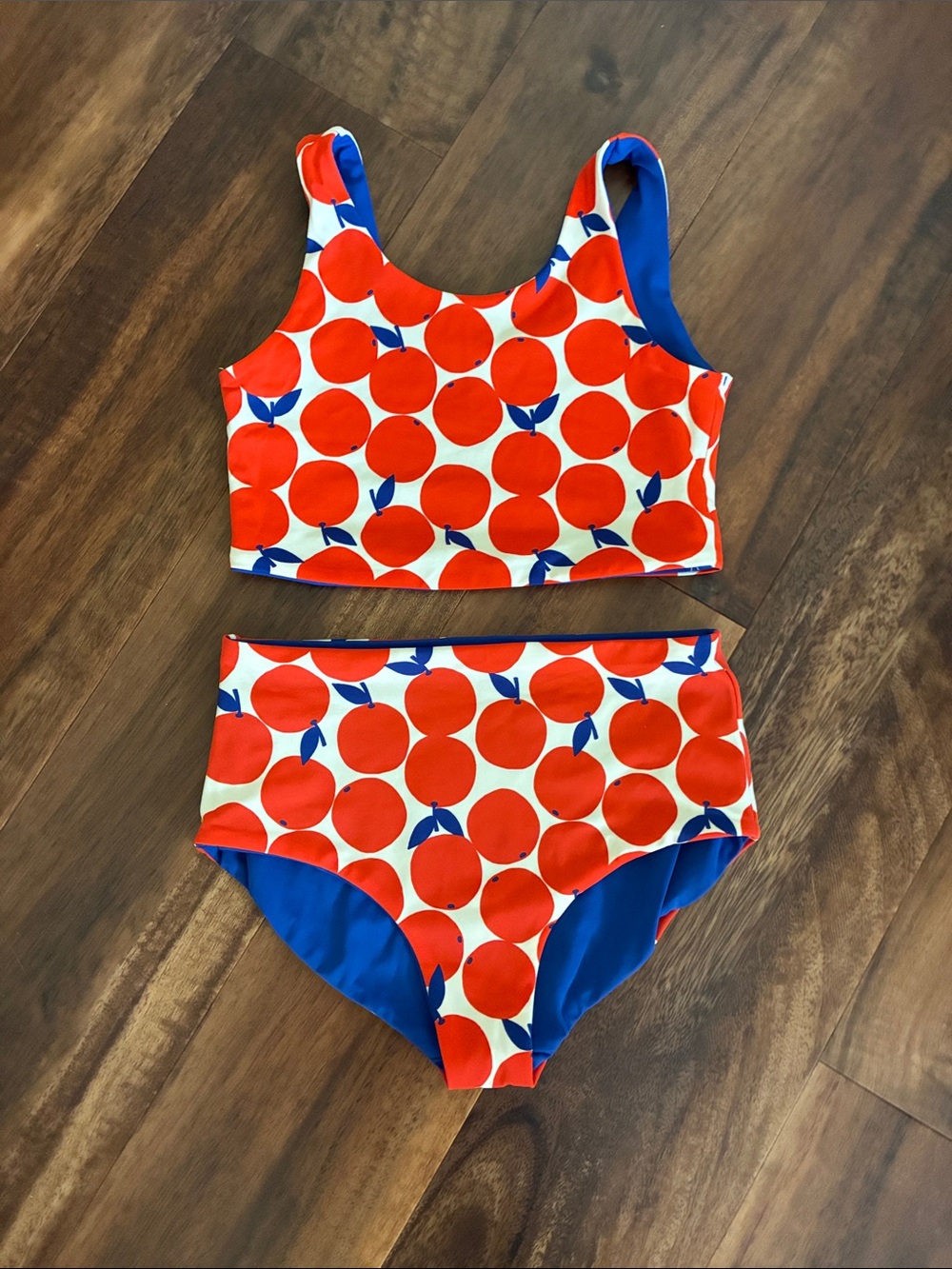 Hanna Andersson Girls' citrus reversible Two-Piece Swim Set - size 8